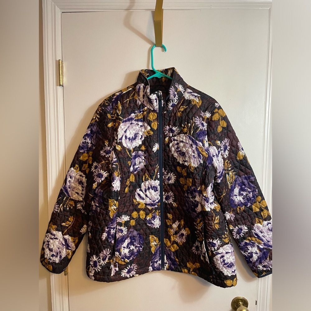 Lands’ End Women XL 18 Primaloft Floral Jacket Lightweight Coat Quilted